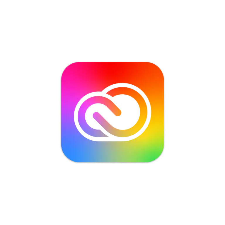 Логотип Adobe Creative Cloud: белый знак-облако на квадрате с радужным градиентом