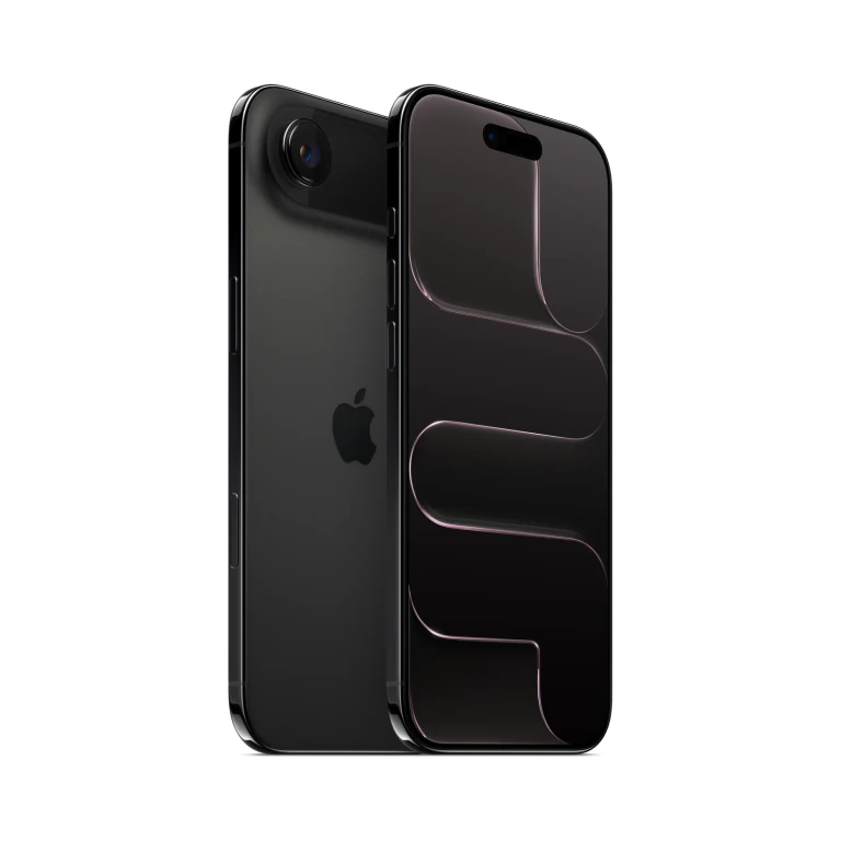 iPhone Air цвета Space Black: один телефон спиной, с плато камеры, другой — экраном к зрителю